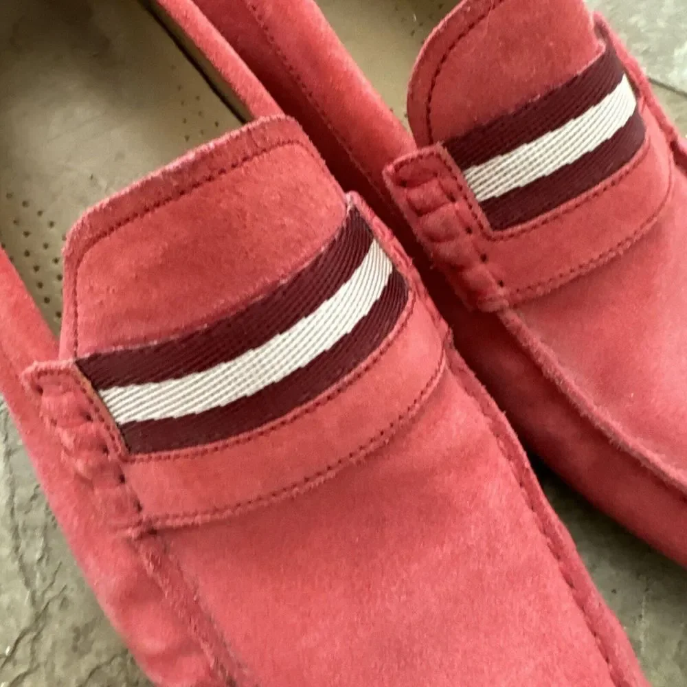BALLY Men’s Red Leather Suede Wabler Driver Driving‎ Loafers  7.5 D US EU 6.5